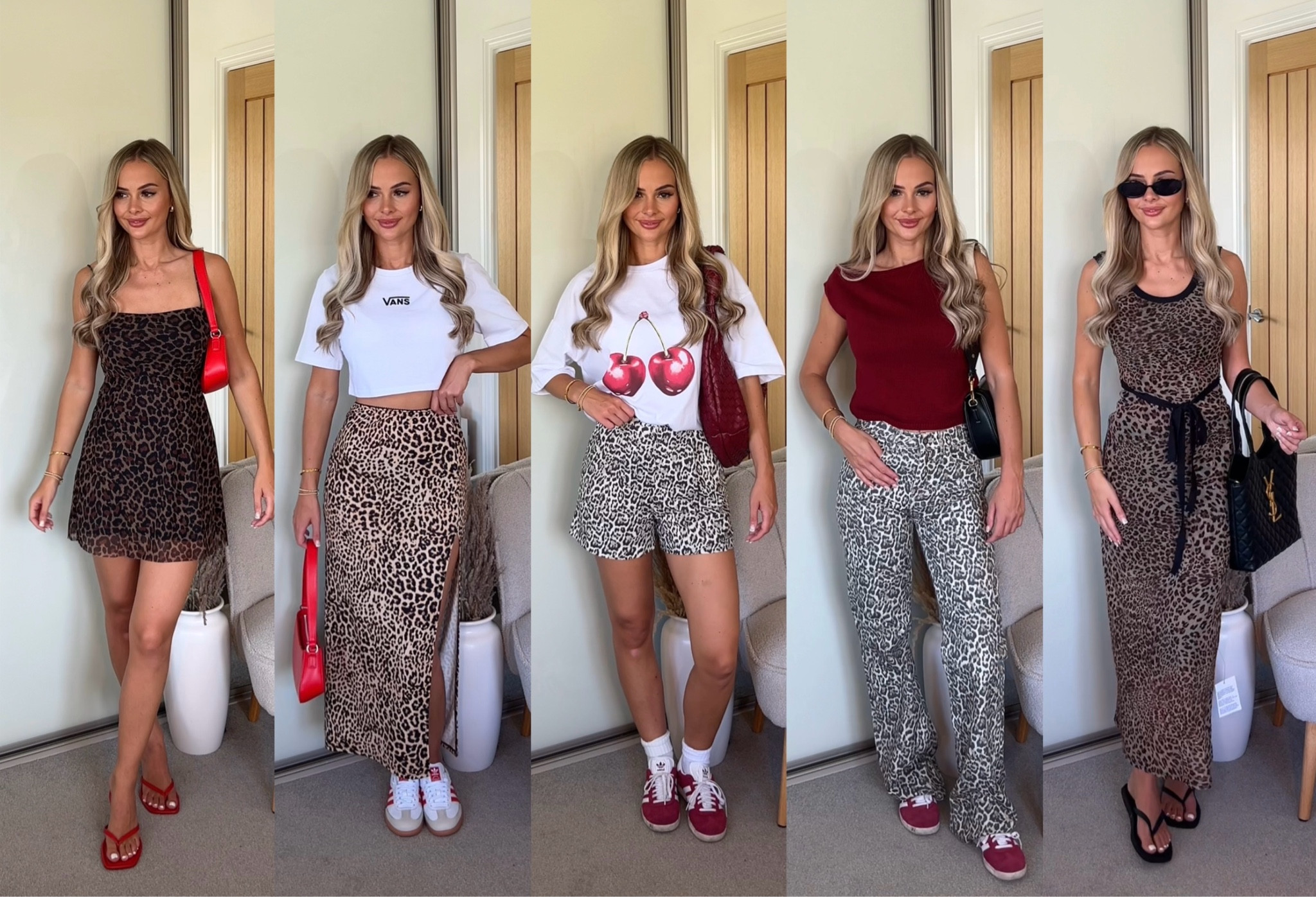 Leopard print styling 🐆🍒

Ways to wear leopard print for the transition between summer to autumn ☀️ 🍂 

leopard print jeans shorts midi skirt red size 6 transitional looks casual everyday outfits

