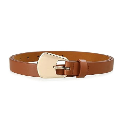 RISANTRY Brown Skinny Belt for Women With Gold Metal Designer Buckle Casual Fashion Belts for Jeans Dresses | Amazon (US)