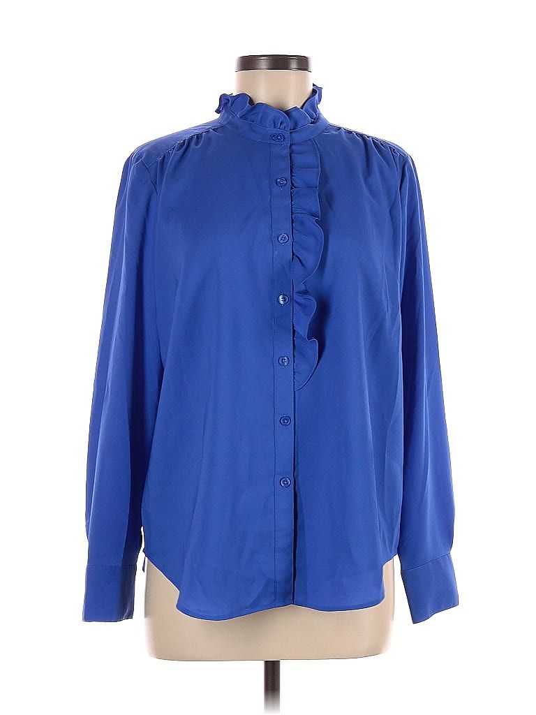 Ann Taylor 100% Polyester Blue Long Sleeve Button-Down Shirt Size M - 72% off | thredUP