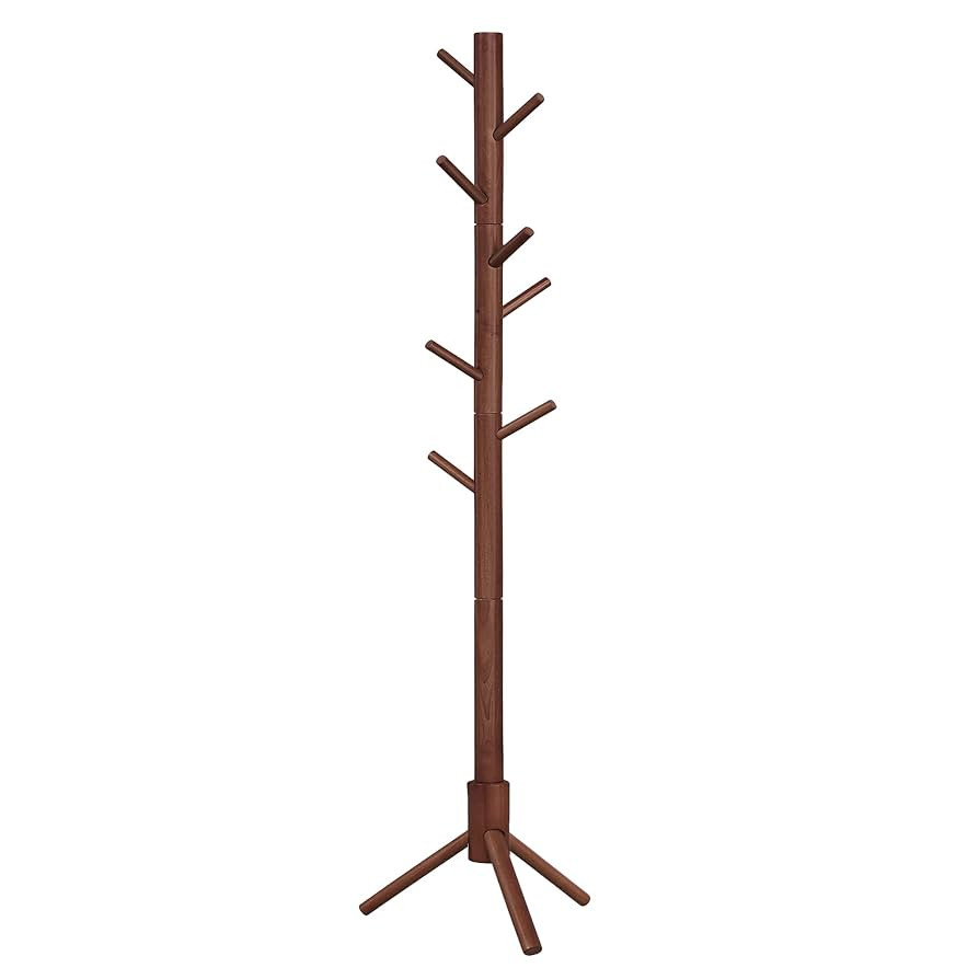 VASAGLE Solid Wood Coat Rack, Free Standing Tree-Shaped Coat Rack with 8 Hooks, 3 Height Options,... | Amazon (US)