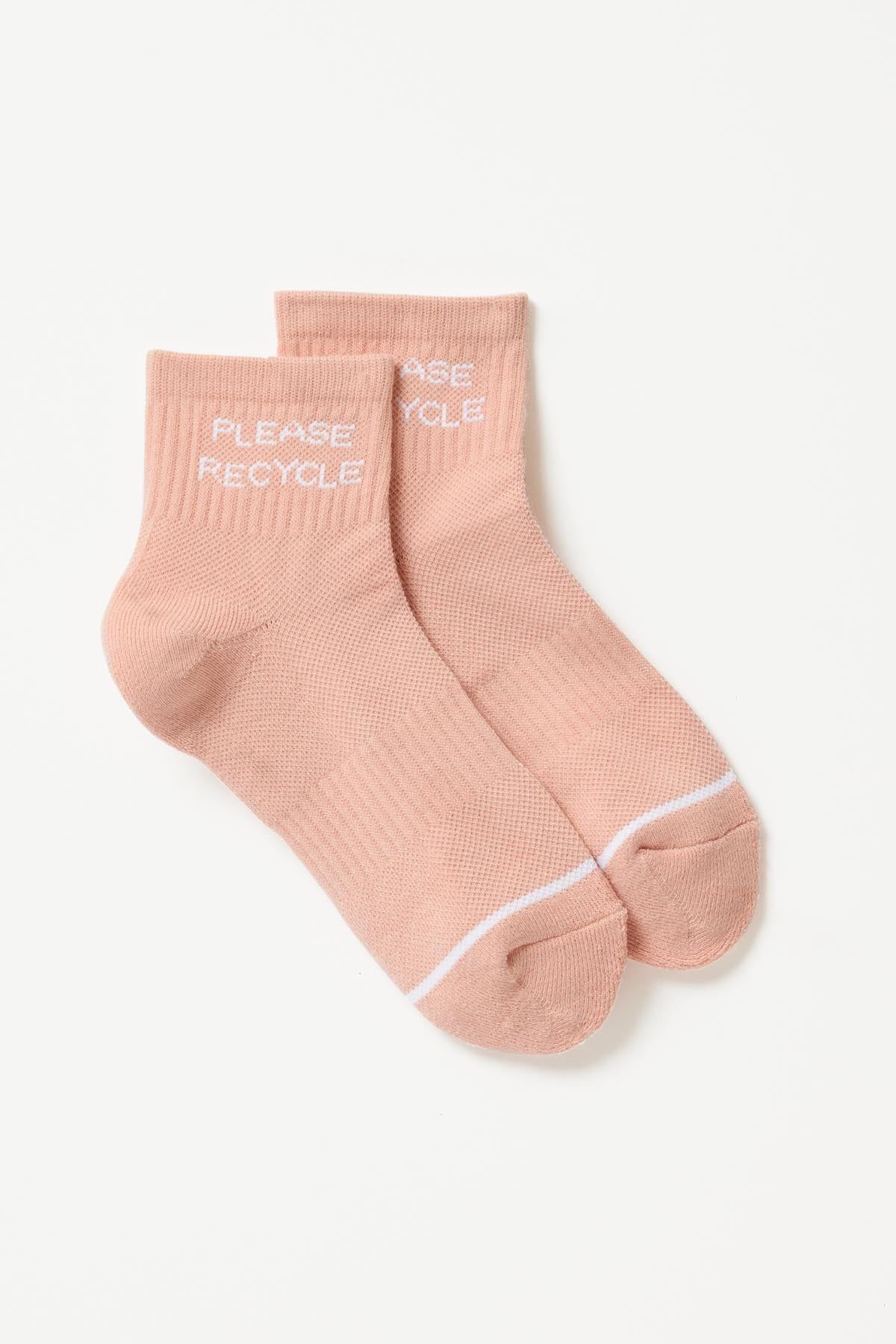 Misty Rose Please Recycle Quarter Crew Sock | Girlfriend Collective
