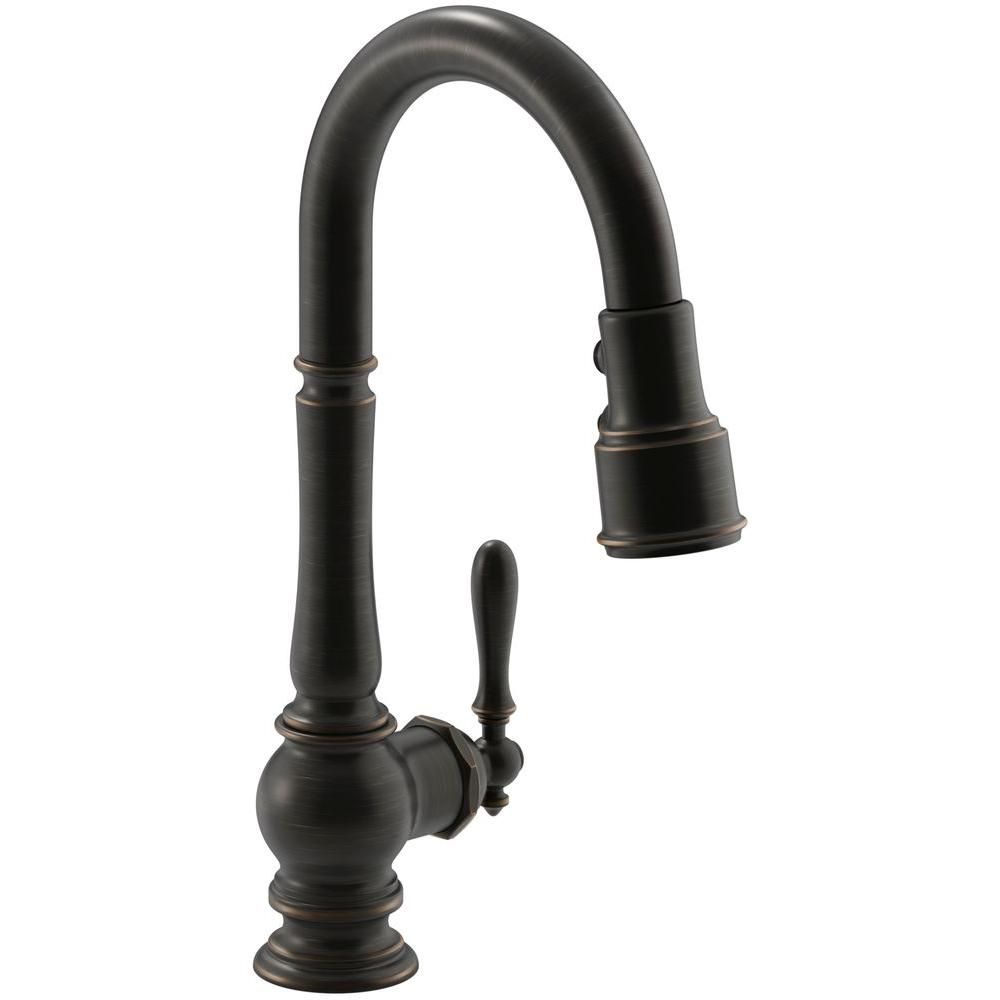 KOHLER Artifacts Single-Handle Pull-Down Sprayer Kitchen Faucet in Oil Rubbed Bronze-K-99261-2BZ ... | The Home Depot