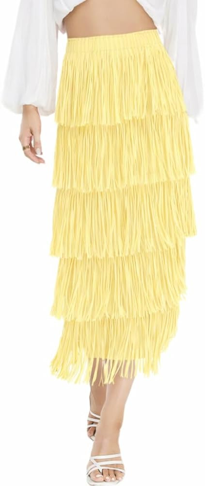 Women's Fringe Trim High Waist Short Pencil Bodycon Skirts, Sexy Elegant Fringe Long Maxi Skirt S... | Amazon (US)
