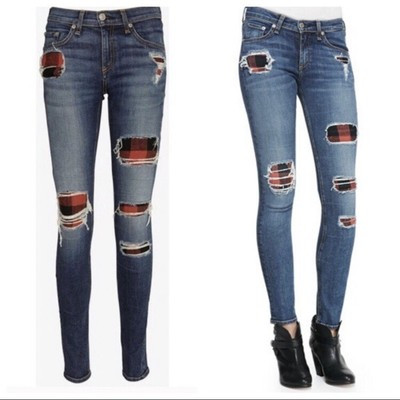 Rag & Bone Sloane Tartan Plaid Patch Distressed Skinny Jeans 26 27 | eBay US