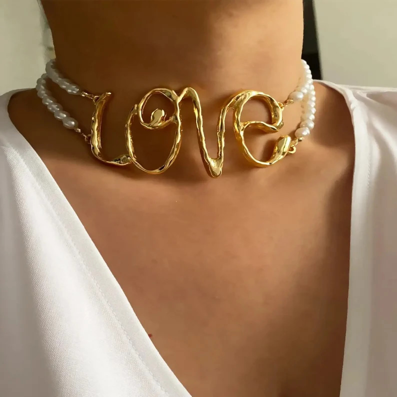 Exaggerated Love Custom Choker, Love Choker Necklace, Love Pendant, Gift for Her, Handmade Jewelr... | Etsy (Global)