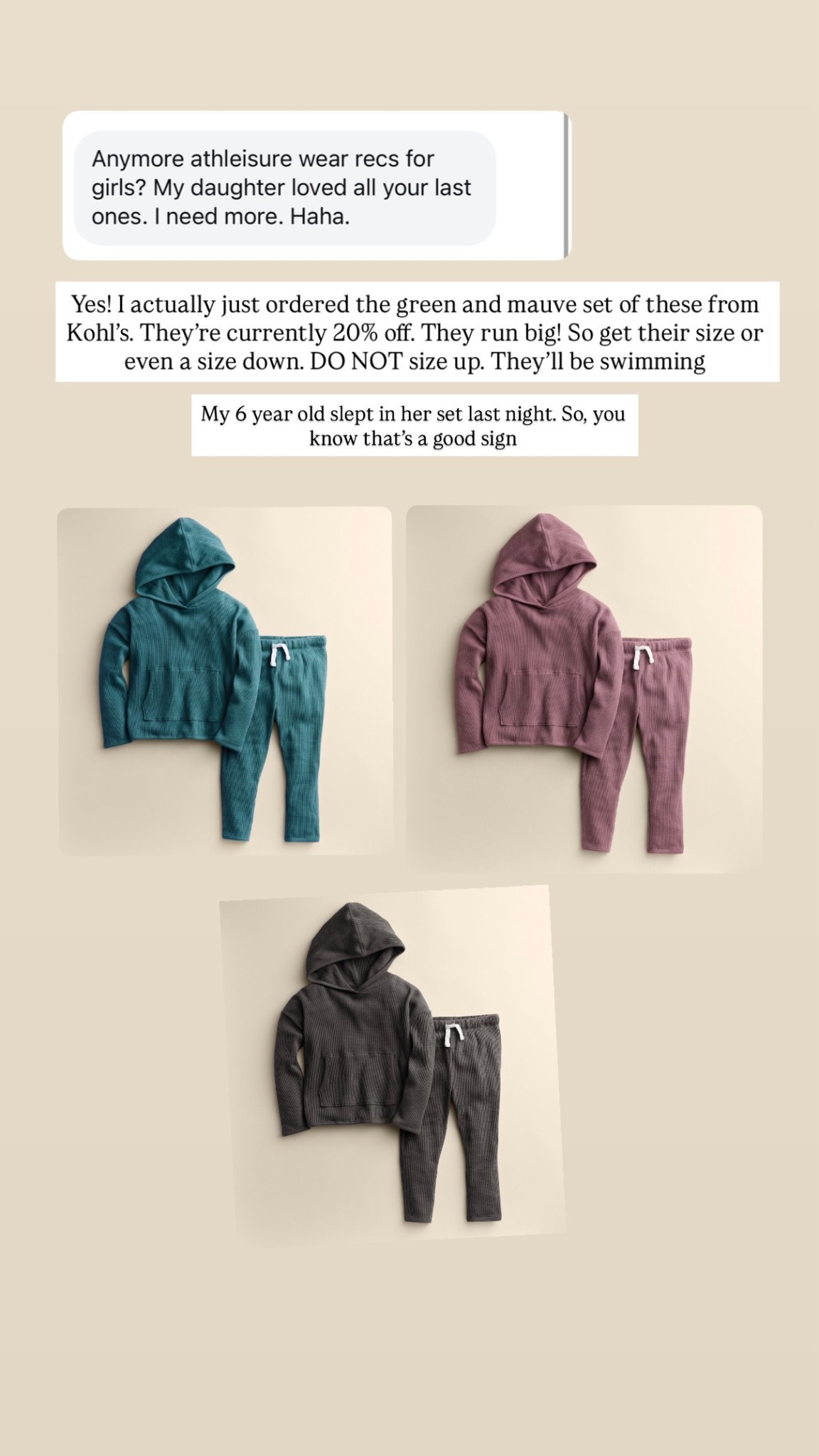 My 6 year old lives in athleisure wear! If she felt like she could sleep in this and wear it to school - we call that a win! Currently 20% off

#LTKKids #LTKFamily