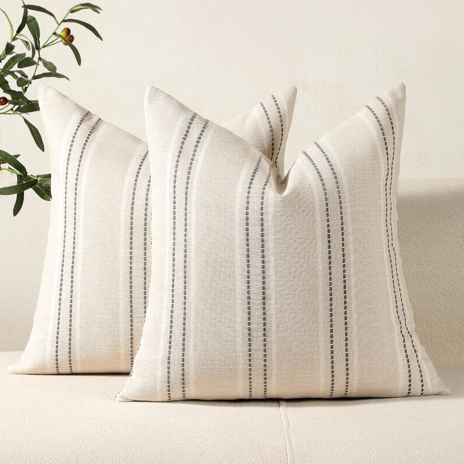 Hckot Decorative Pillow Covers 18x18 Striped Throw Pillows Textured Linen Pillow Covers Farmhouse... | Amazon (US)