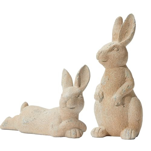 DN DECONATION Easter Decorations Bunny Figurines Set, Vintage Rabbit Statues for Easter Beige Decor & Farmhouse Home Decor, Resin Tabletop Sculptures with Stone Texture for Shelf Mantel Coffee Table | Amazon (US)