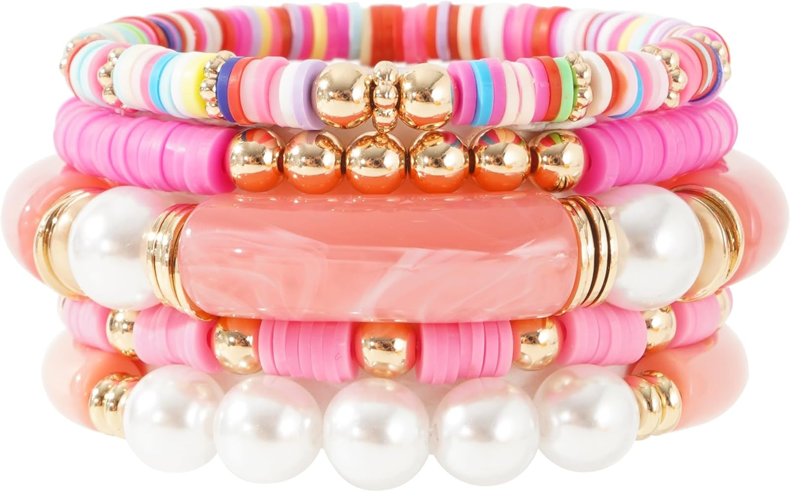 GOOJIDS Simple Beaded Gold Bangles Bracelet Chunky Bamboo Tube Curved Stacking Clear Acrylic Colo... | Amazon (US)