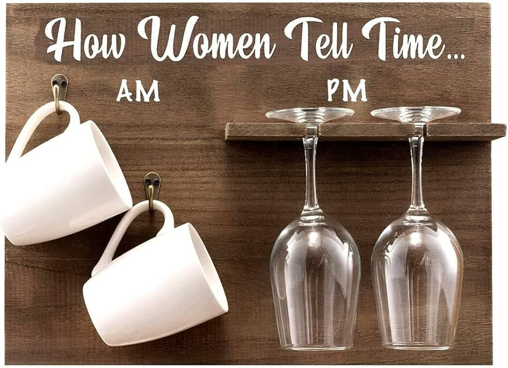 How Woman Tell Time Wall Mounted Wine Rack Funny Gift for Her 2 Glasses and Coffee Mugs Included ... | Amazon (US)