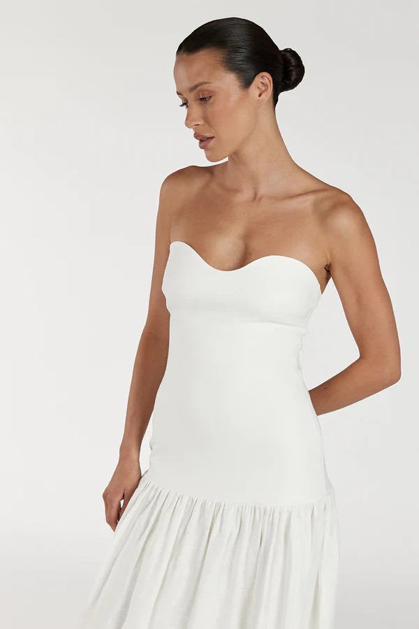 ELLISON WHITE STRAPLESS MIDI DRESS | DISSH