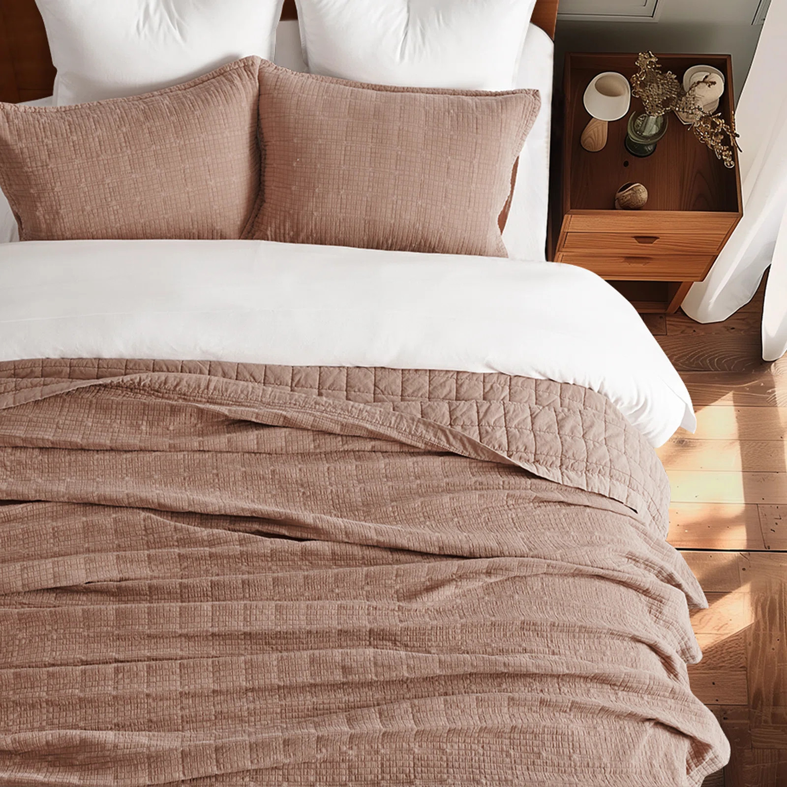 Stonewashed Crinkle Cotton Box Stitch Quilt Set | Wayfair North America