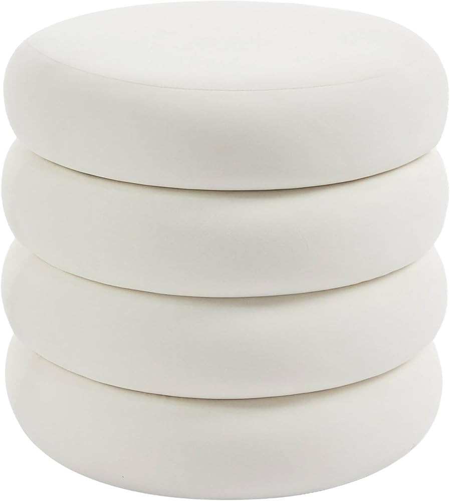 Flouki 20.1'' Storage Ottoman Round, Velvet Pouf Ottoman Foot Rest with Removable Lid, Modern Whi... | Amazon (US)