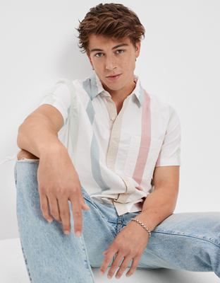 AE Striped Button-Up Resort Shirt | American Eagle Outfitters (US & CA)