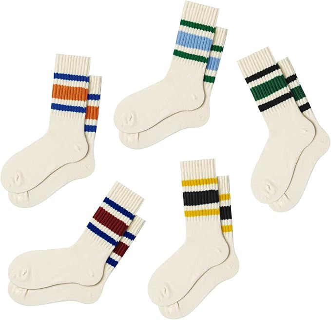 Fun Novelty Socks For Women Striped Retro Crew Socks Sporty Calf Socks Casual Cotton Socks Women | Amazon (US)