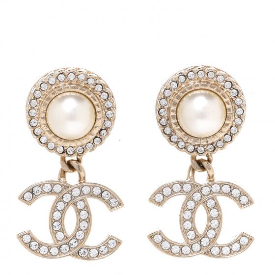 CHANEL Crystal Pearl Bow-tiful CC Drop Earrings Gold | FASHIONPHILE | Fashionphile