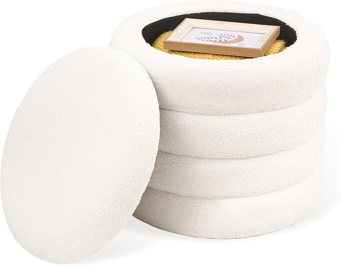 Small Ottoman Storage Sherpa Foot Rest for Couch Teddy Foot Stools Footrest Ottoman Round Foot St... | Amazon (US)