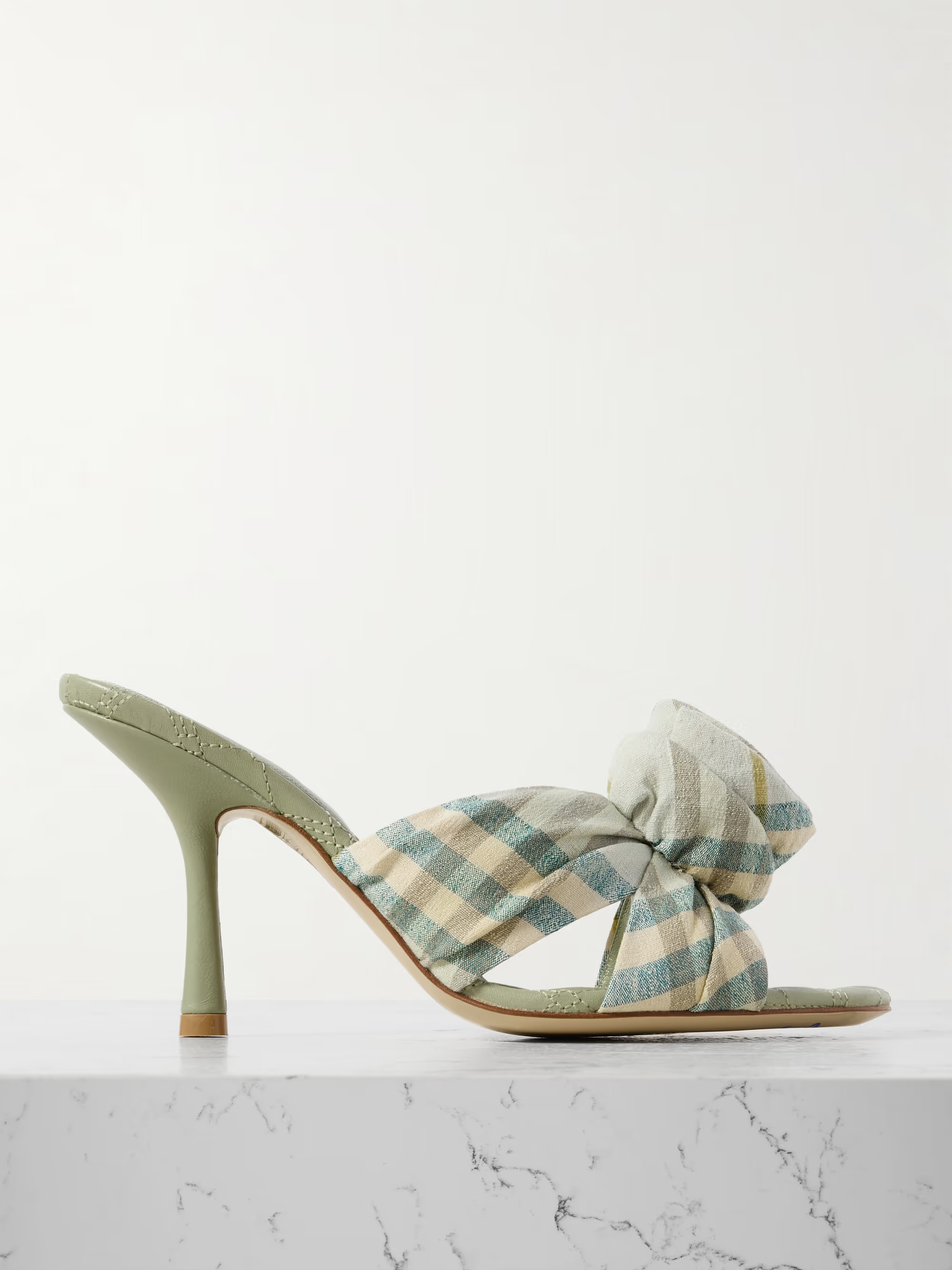 Appliquéd checked stretch-linen mules | NET-A-PORTER (US)