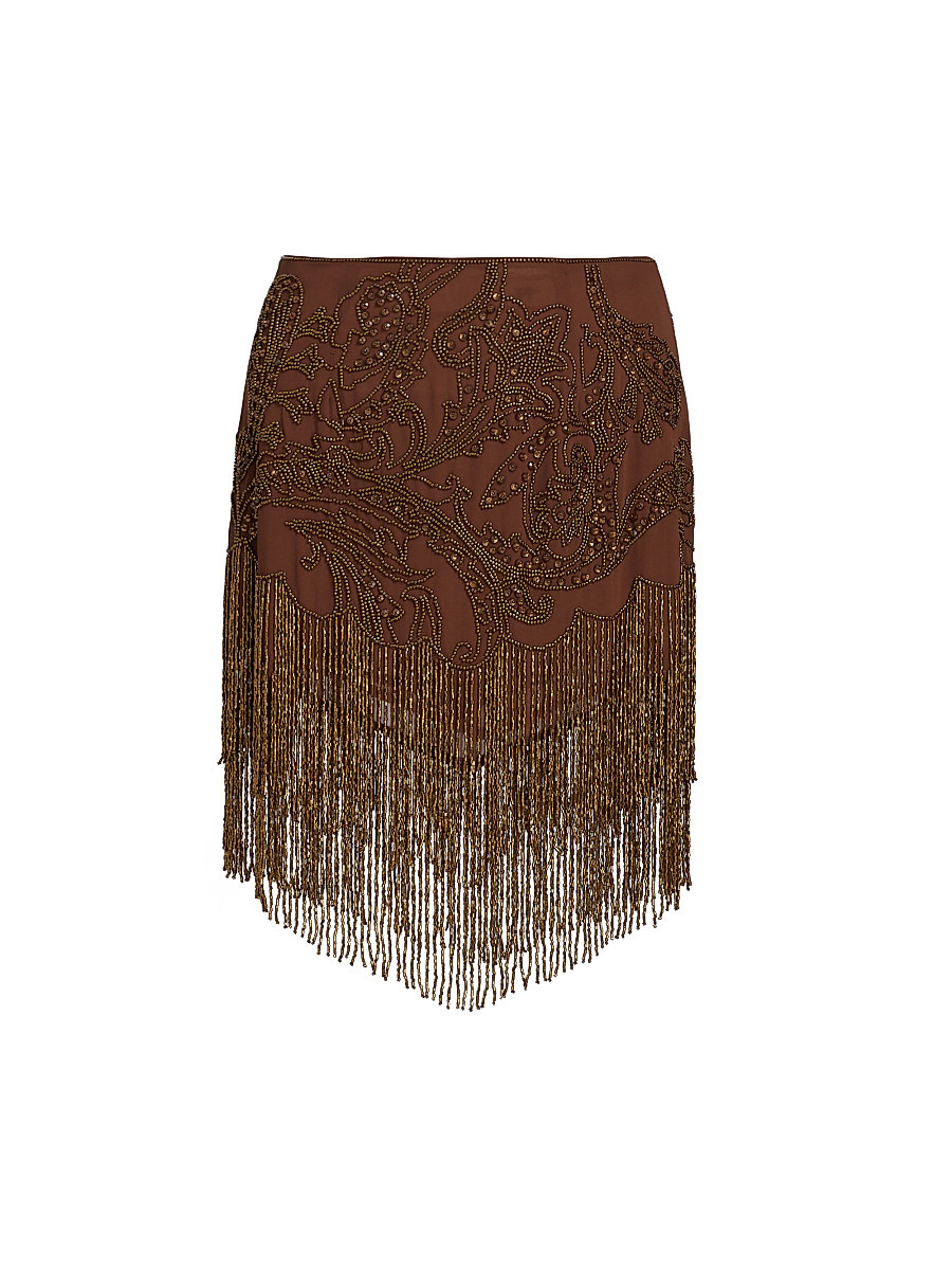 Women's Eulla Embellished Fringe-Trim Miniskirt - Pinecone - Size 2 | Saks Fifth Avenue