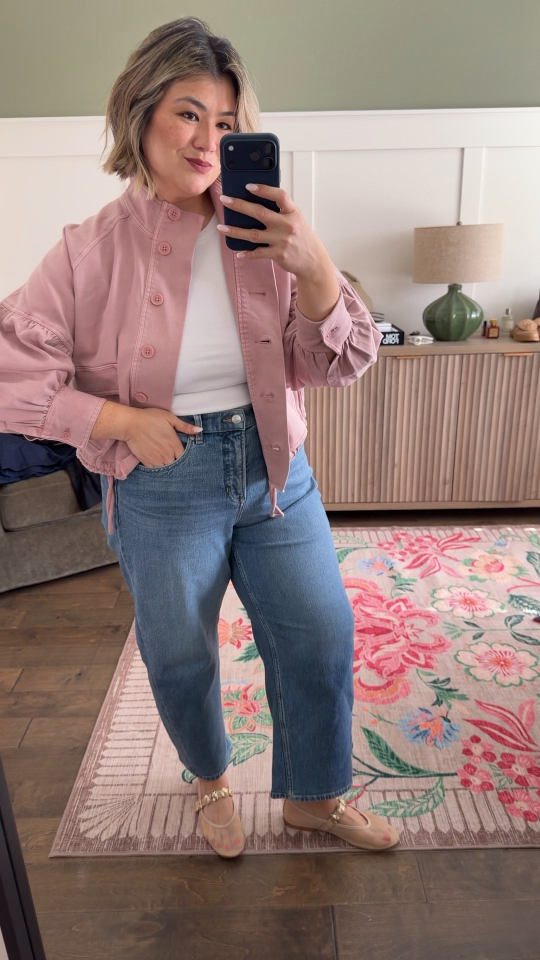 I swear I’ve been wearing these jeans basically with every single top I own. They’re just not comfy that it’s what I reached for almost every single day. I am wearing a size medium in the white tank. The material is nice and thick and it’s also stretchy and in wearing it feels very comfortable on as well. I am wearing a size large in the pink mauve jacket. While the fit is slightly oversized, I preferred the way the arms looked in the large rather than the medium. It had more of the balloon puffer sleeve as I sized up which is the look I wanted to achieve. It does come in a different color, I believe a green and in denim as well. For the jeans, I am wearing an extra large petite. For reference, I am 5’5” and typically between a size 12 and 14. These jeans have stretch but structure at the same time.

#LTKOver40 #LTKootd #LTKMidsize