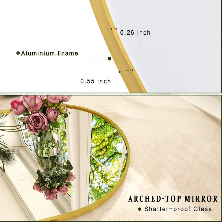 BEAUTYPEAK Arched Full Length Floor Mirror 64"x21.1" Full Body Standing Mirror,Gold | Walmart (US)