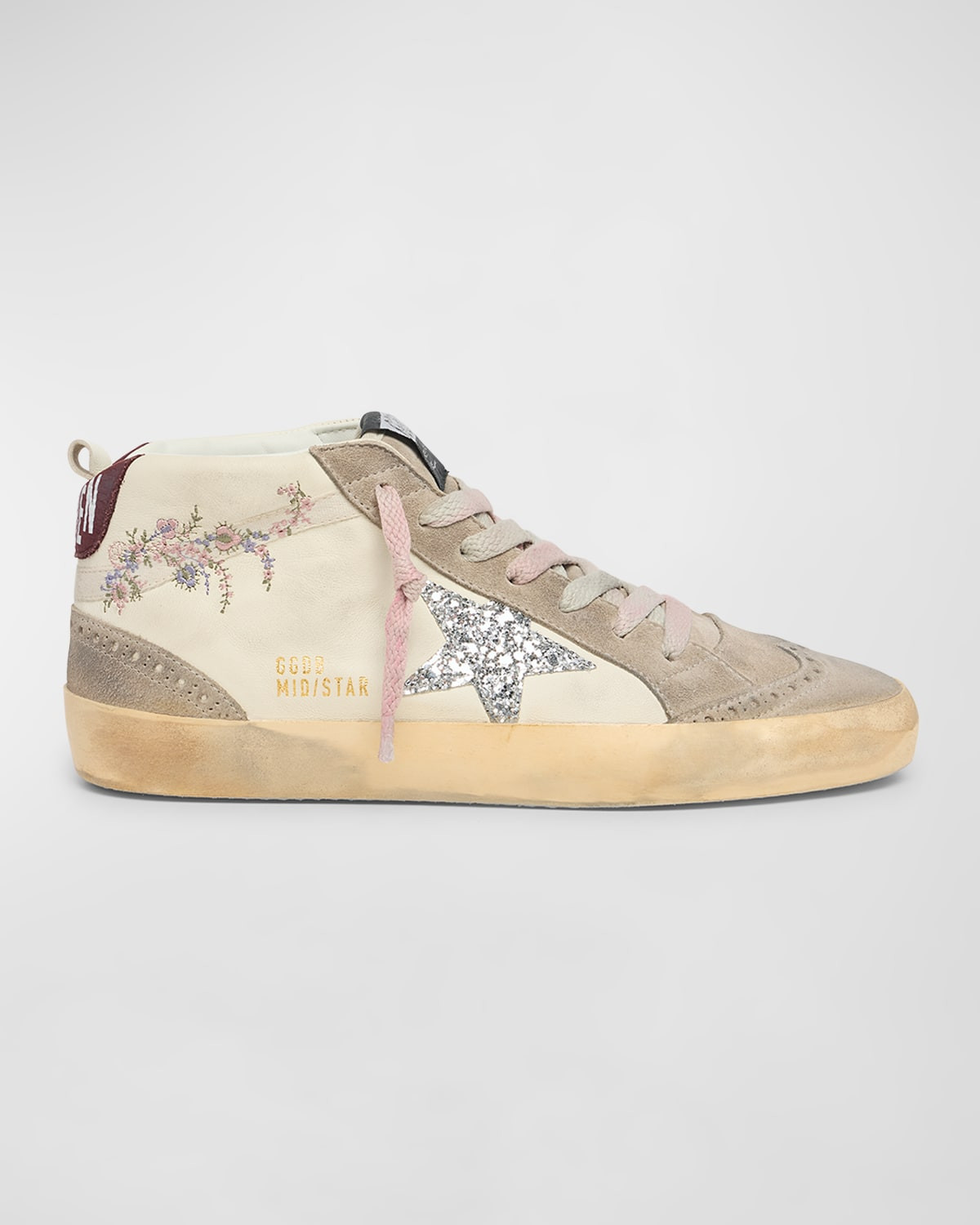 Midstar Mixed Leather Glitter Mid-Top Sneakers | Neiman Marcus