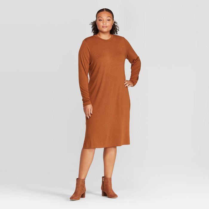 Women's Plus Size Long Sleeve Crewneck Essential Midi Dress - Prologue™ | Target