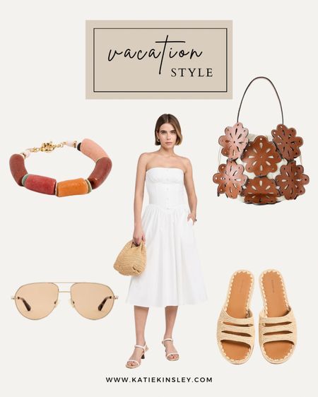 Vacation style, resort wear, white dress, statement bucket bag, tan slides, gold sunglasses, chunky braceletts

#LTKTravel #LTKSeasonal #LTKStyleTip