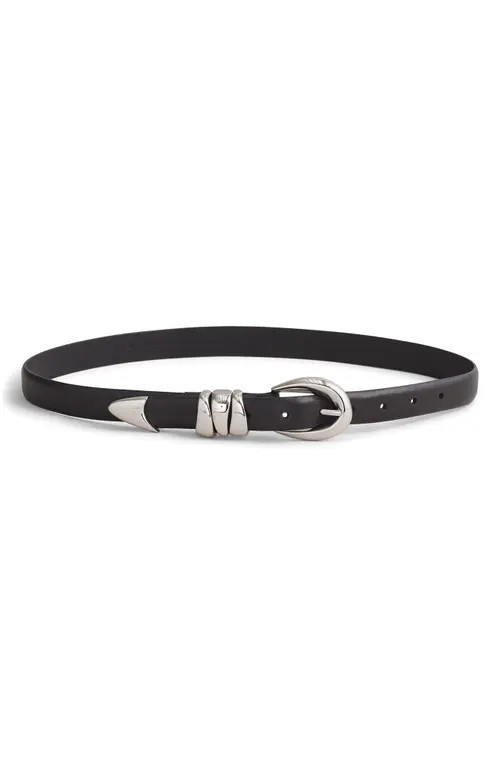Madewell Chunky Metal Leather Belt in True Black/Silver at Nordstrom, Size Small | Nordstrom