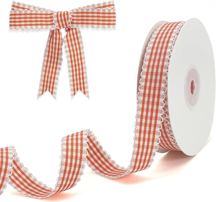 Orange Gingham Plaid Ribbon 5/8" x20Yds | Amazon (US)