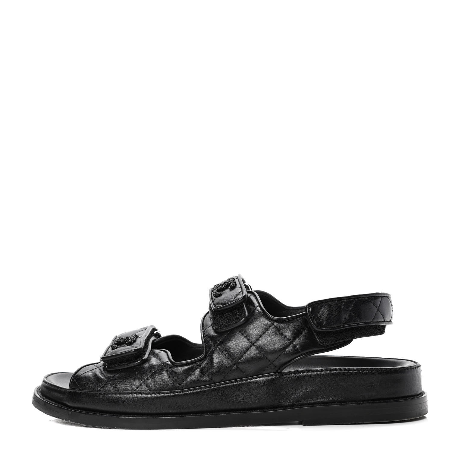 Lambskin Velcro Dad Sandals 39 Black | Fashionphile