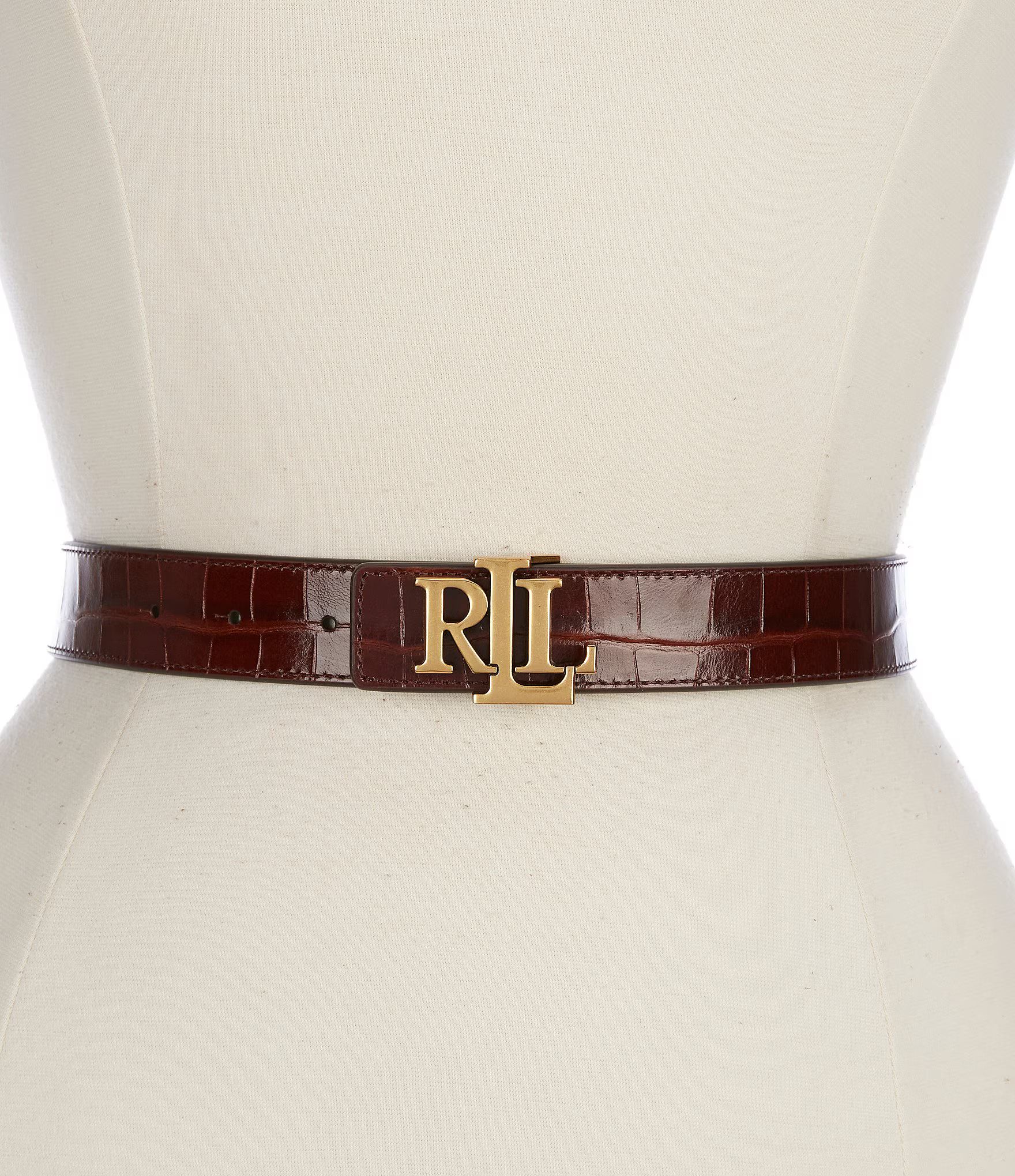 Lauren Ralph Lauren Logo 1.25" Reversible Crocodile-Embossed Leather Belt | Dillard's | Dillard's