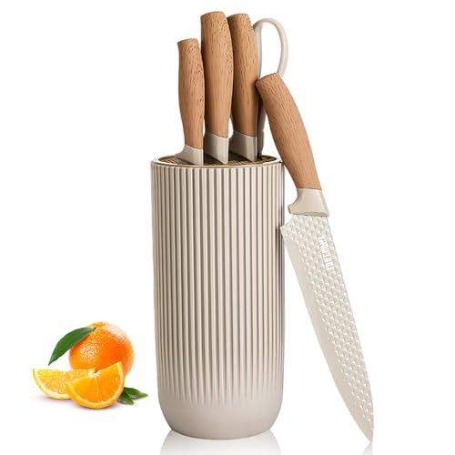 Kitchen Knife Set, Professional Stainless Steel Knives Set for Kitchen with Universal Knife Block - Sharp, Non-Stick, Ergonomic - Ideal for Chefs and Cooking Enthusiasts(beige) | Amazon (US)