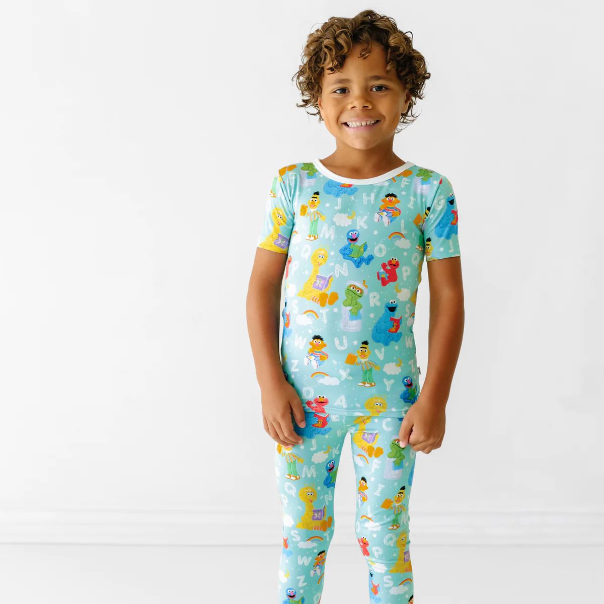 Spelling with Sesame Street Two-Piece Short Sleeve Pajama Set | Little Sleepies