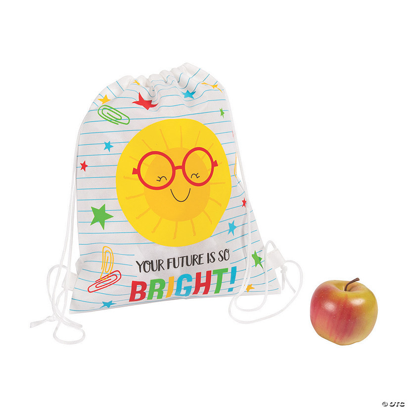 12" x 15" Medium Bright Future Smiling Sun Drawstring Bags - 12 Pc. | Oriental Trading Company