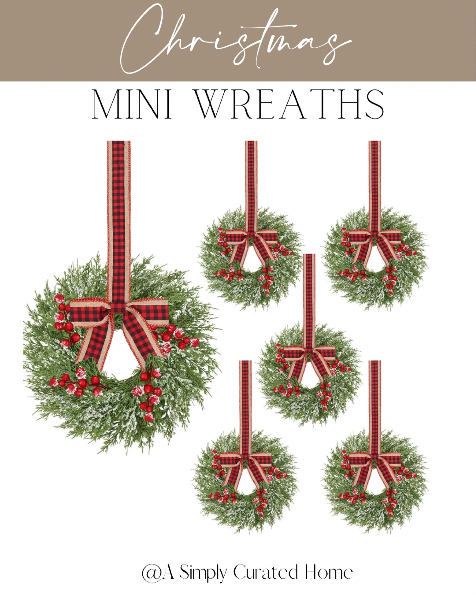 Small Christmas wreaths go perfectly hung on the back of a chair, or hanging from kitchen cabinets! Perfect accent to any room! 

#LTKSeasonal #LTKHome #LTKHoliday