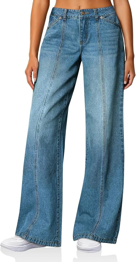 Cicy Bell Womens Wide Leg Jeans High Waisted Baggy Stretchy Front Seam Denim Pants with Pockets | Amazon (US)