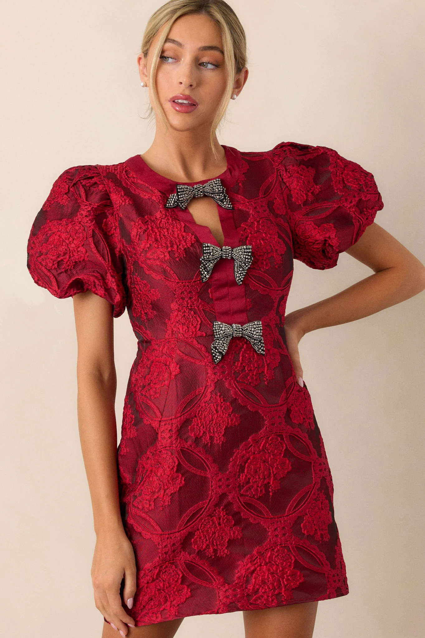 Letters From Manhattan Ruby Red Jacquard Mini Dress (RESTOCK OCTOBER) | Red Dress