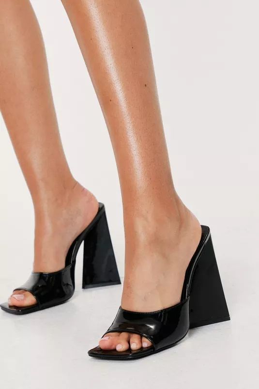 Patent Faux Leather Open Toe Heeled Mules | Nasty Gal (US)