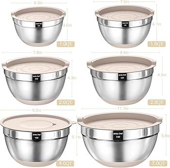 Mixing Bowls with Airtight Lids Set, 26PCS Stainless Steel Khaki Bowls with Grater Attachments, N... | Amazon (US)
