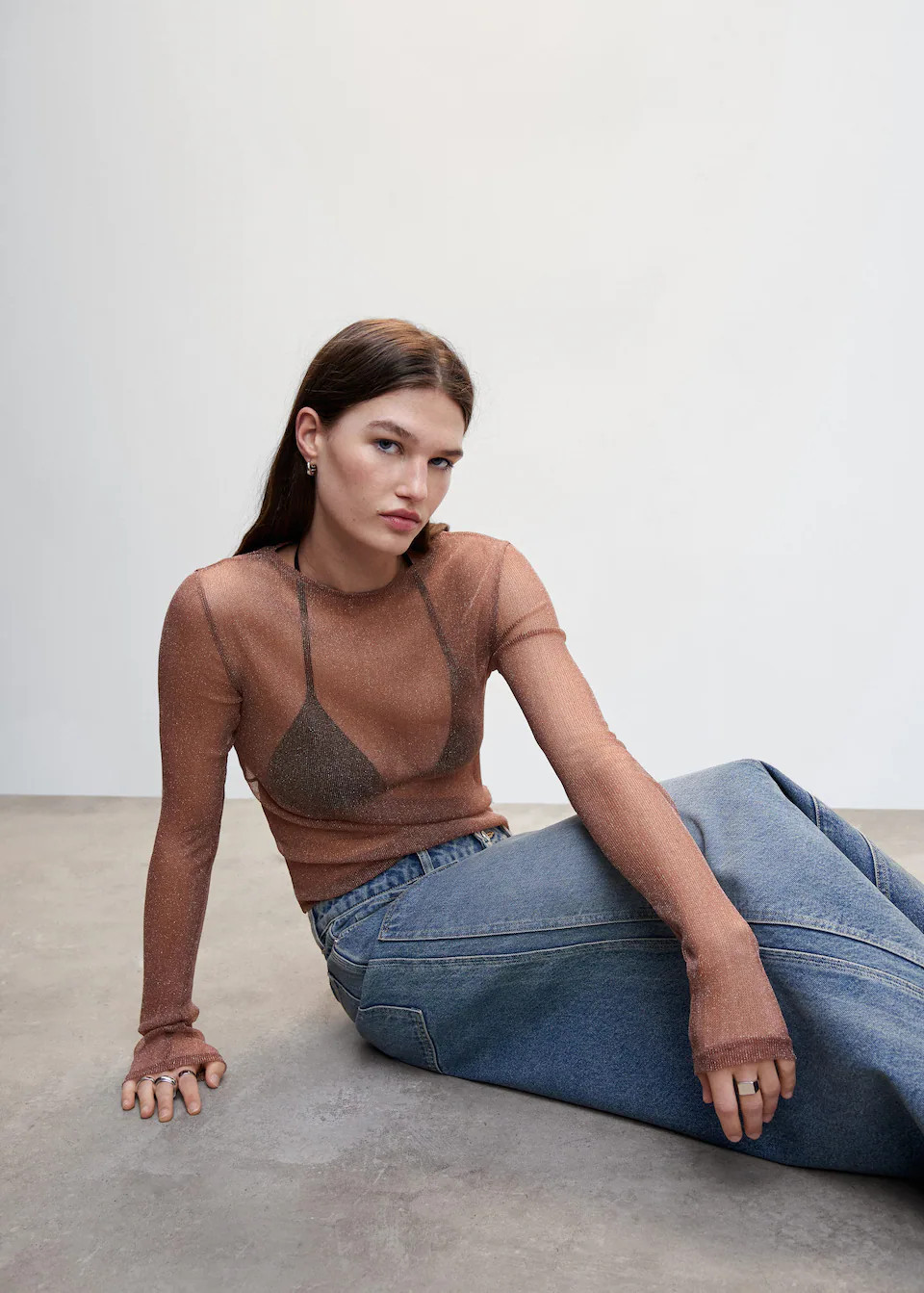 Semi-transparent lurex t-shirt -  Women | Mango USA | MANGO (US)