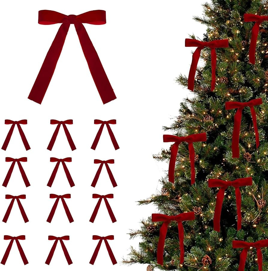 24 Pcs Velvet Bows for Christmas Tree,Velvet Christmas Tree Bows Door Garland Decor Vintage Wreat... | Amazon (US)