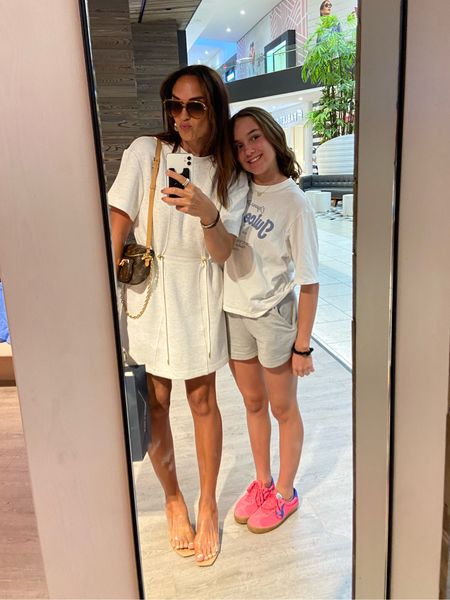 Mall date with my teen! 
Dress size small 
Clear mules 
Mini bum bag LV 