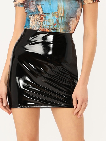 SHEIN Faux Patent Leather Bodycon Mini Skirt | SHEIN