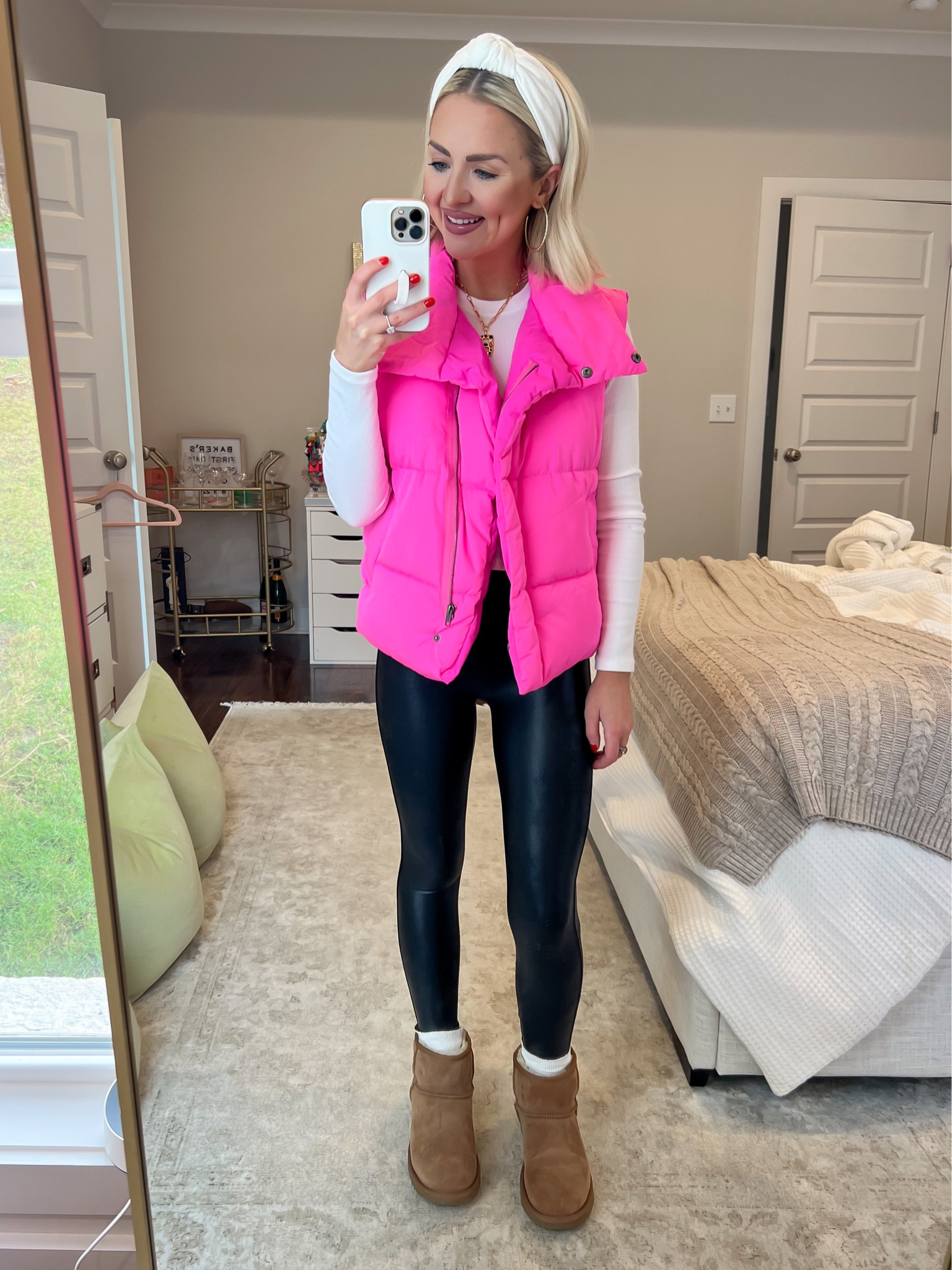 30% off neon pink puffer vest (XXS) / 20% off Spanx leather leggings (SM petite) / initial gem necklace is 20% off

#LTKHoliday #LTKsalealert #LTKCyberweek