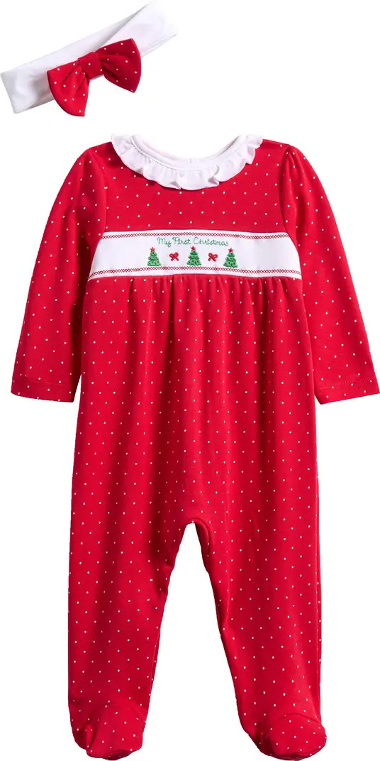 Little Me Dainty Trees Cotton Footie & Headband Set | Nordstrom | Nordstrom