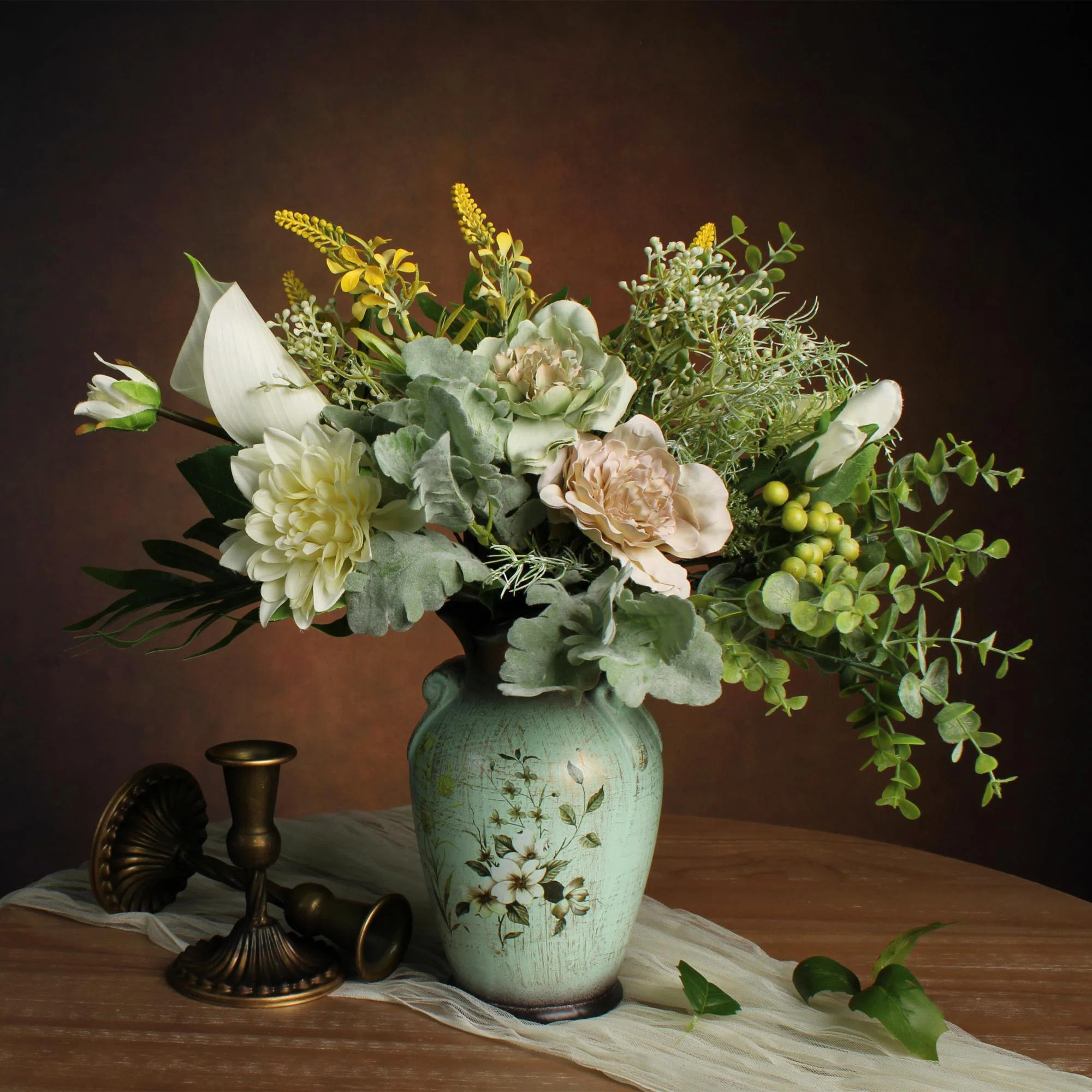 Faux Flowers in Ceramic Vase, Artificial Flower Arrangement Decoration for Table Centerpieces | Wayfair North America