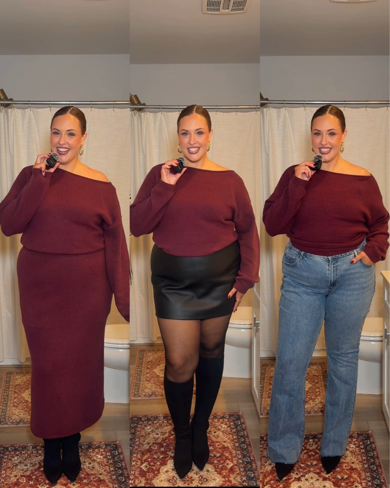 Wearing an xl sweater & skirts & 34L jeans!