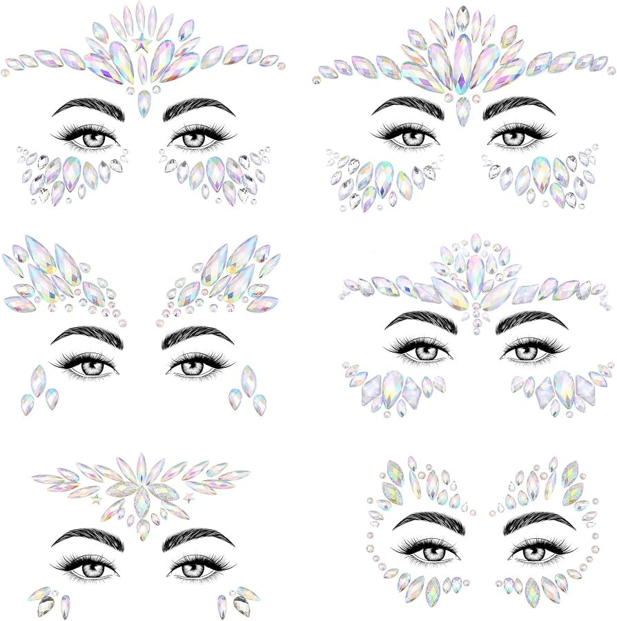 SAOROPEB Face Gems Mermaid Face Jewels Temporary Tattoo Stickers,6 Sets | Amazon (US)