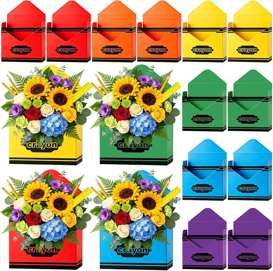 12 Pcs Back to School Gift Boxes Teacher Gift Boxes Crayon Florist Bouquet Envelope Box Paper Tea... | Amazon (US)